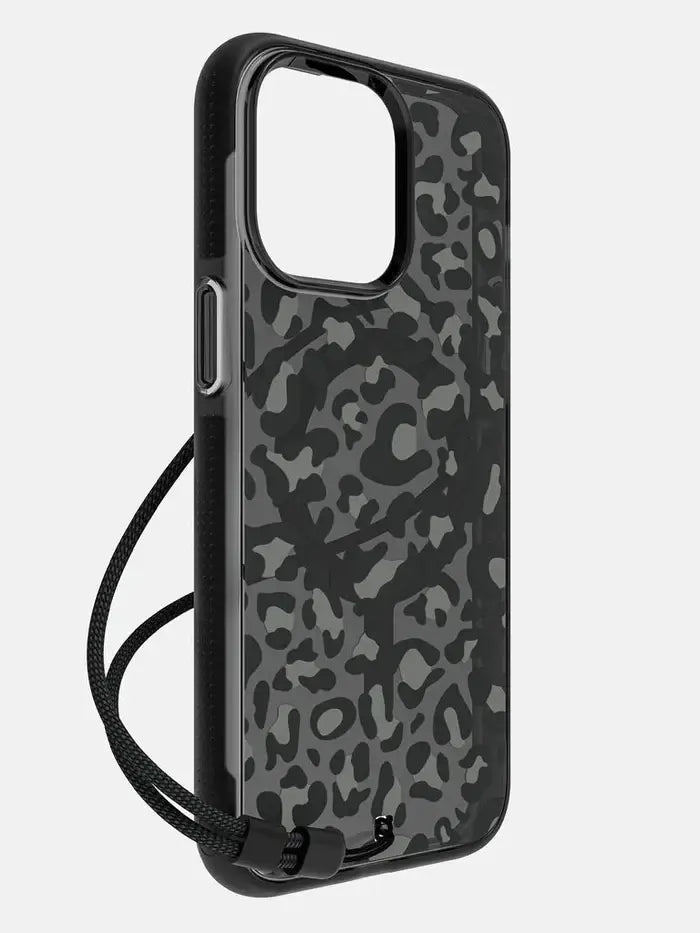 Rear angled view of the BodyGuardz Ace Pro MagSafe iPhone 15 Pro Max Case featuring slim protective design and secure lanyard attachment.